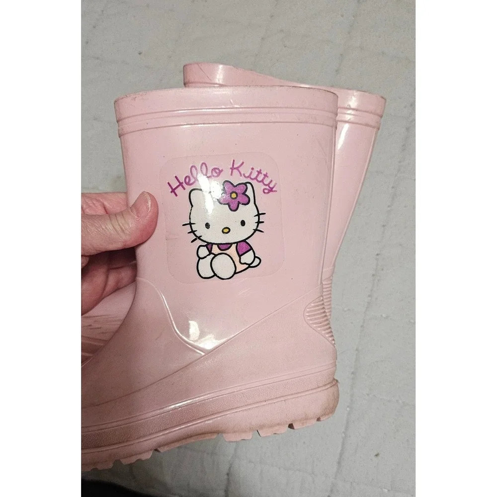 Hello Kitty Pink Rubber Rain Boots‎ Kids Size 30 Waterproof Lug Sole Sanrio